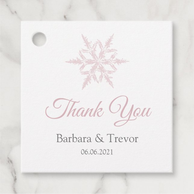 Dusty Pink Snowflakes Winter Wedding Danke Geschenkanhänger (Vorderseite)