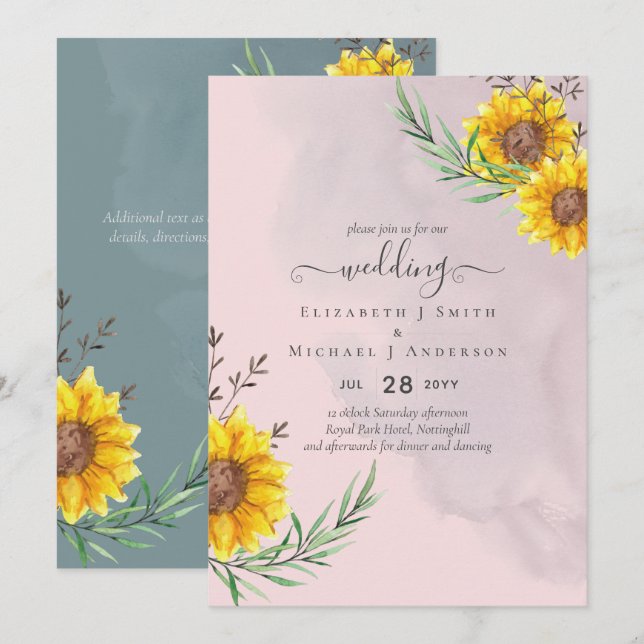 Dusty Pink Sonnenblumen Rustic Boho Wedding (Vorne/Hinten)