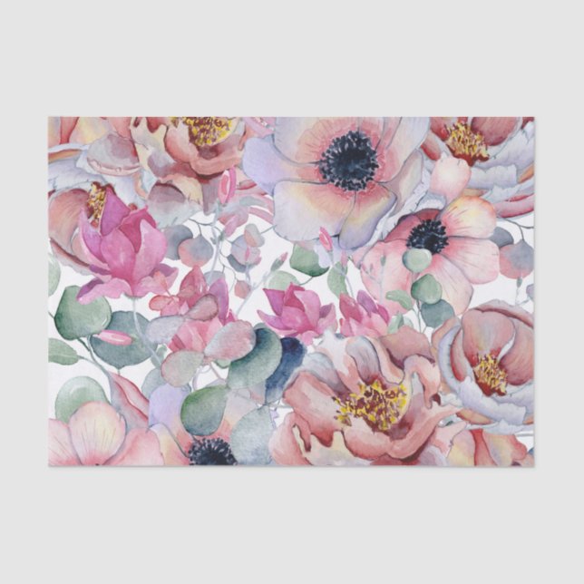 Dusty Pink Spring Floral Tissue Paper Seidenpapier (Vorderseite)