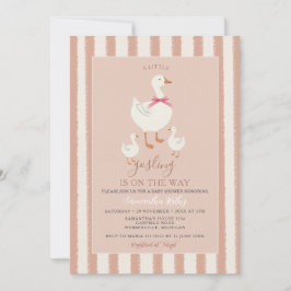 Dusty Pink Striped Niedlich Little Gosling Baby Du Einladung