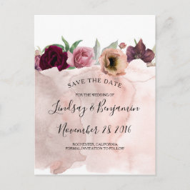 Dusty Pink und Burgund Red Floral Save the Date Ankündigungspostkarte