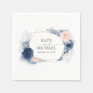 Dusty Pink und Navy Blue Floral Wedding Serviette