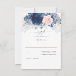 Dusty Pink und Navy Blue Wedding RSVP Karte