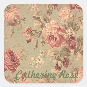 Dusty Pink und Sage Green Rose Personalisiert Quadratischer Aufkleber