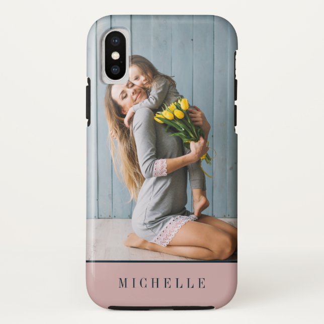 Dusty PInk | Vertikales Foto Monogramm personalisi Case-Mate iPhone Hülle (Rückseite)
