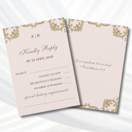 Dusty Pink Victorian Christian Wedding RSVP Card  Karte