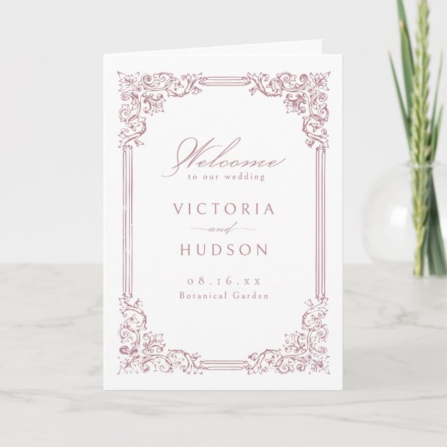 Dusty Pink Vintag Frame Elegante Script Hochzeit Programm (Vorderseite)