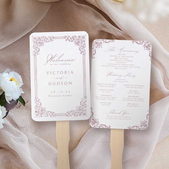 Dusty Pink Vintag Frame Elegantes Hochzeitsprogram Fächer (Dusty Pink Vintage Frame Elegant Wedding Program Hand Fan)