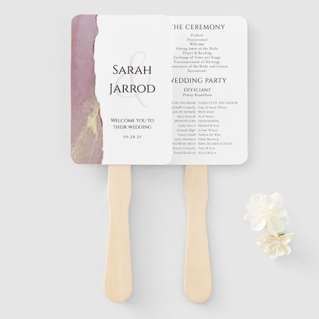 Dusty Pink Viva Magenta Elegantes Hochzeitsprogram Fächer (Vorne und Hinten)