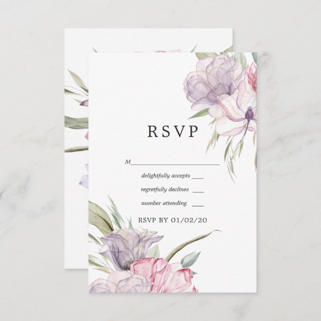 Dusty Pink Watercolor Boho Floral Wedding RSVP Karte (Vorne/Hinten)