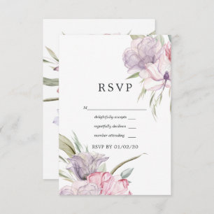 Dusty Pink Watercolor Boho Floral Wedding RSVP Karte