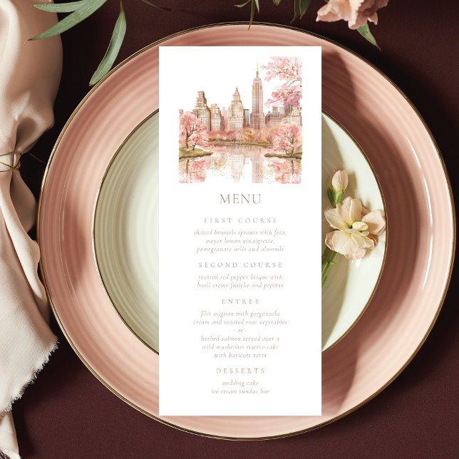 Dusty Pink Watercolor NY Wedding Menu Menükarte (Von Creator hochgeladen)