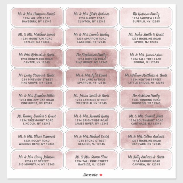 Dusty Pink Watercolor Script Guest Address Labels (Blatt)