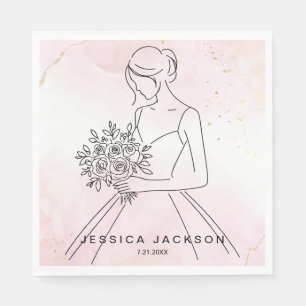 Dusty Pink Watercolor w Gold Glitzer Bridal Serviette