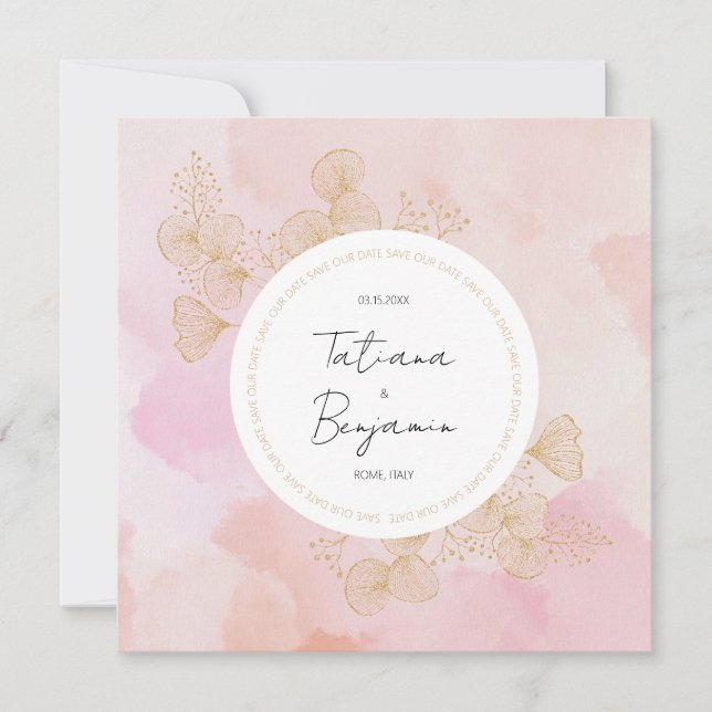 Dusty Pink Watercolor Wedding Save the Date (Vorderseite)