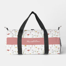 Dusty Pink Watercolor Wildflower Monogram Duffle Bag