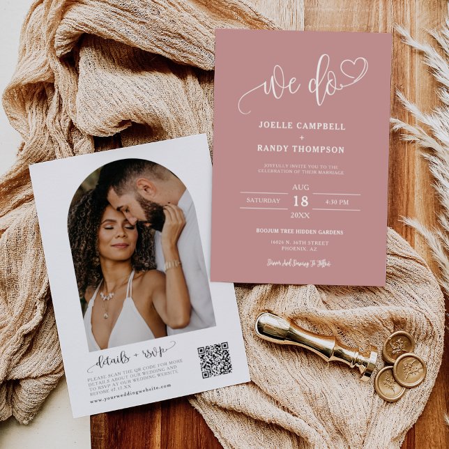 Dusty Pink We Do Boho Wedding QR Code Arch Foto Einladung (Von Creator hochgeladen)