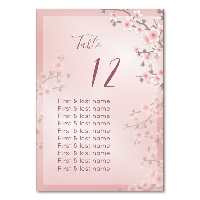 Dusty Pink Wedding Guest Names  Tischnummer (Vorderseite)