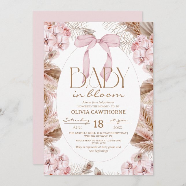  Dusty Pink Whimsical Baby Shower  Einladung (Vorne/Hinten)
