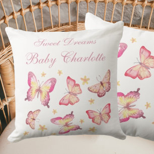 Dusty Pink White Baby Girl Name Butterfly Kinderzi Kissen