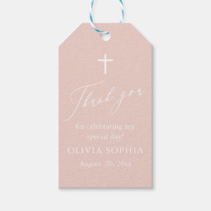 Dusty Pink White Cross Girl Taufe Anhänger Tags