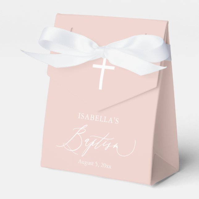 Dusty Pink White Cross Girl Taufe Box Geschenkschachtel (Vorderseite)