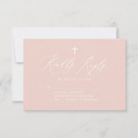 Dusty Pink White Cross Girl Taufe RSVP Karte