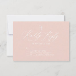Dusty Pink White Cross Girl Taufe RSVP Karte