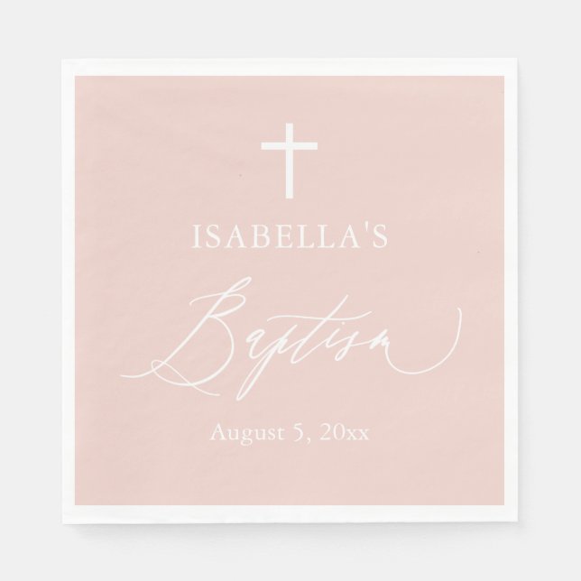 Dusty Pink White Cross Girl Taufen Papier Napkins Serviette (Vorderseite)