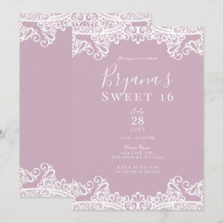 Dusty Pink & White Lace Elegant Sweet 16 Party Einladung