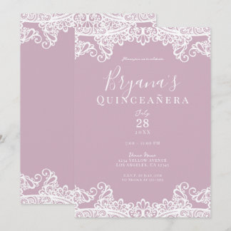 Dusty Pink White Lace Elegantes Quinceñera Party Einladung