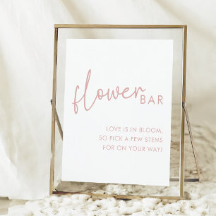 Dusty Pink & White Simple Brautparty Blume Bar Poster