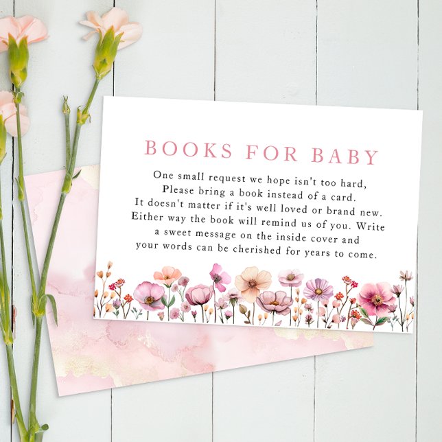 Dusty Pink Wildblume Baby Book Request Card - Boh Begleitkarte (Books for Baby Enclosure Card)