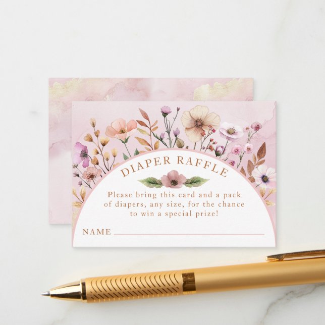 Dusty Pink Wildblume Diaper Raffle Card - Boho Fl Begleitkarte (Vorderseite/Rückseite Beispiel)