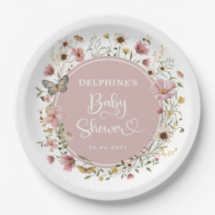 Dusty Pink Wildblume Garden Baby in Blütendusche Pappteller