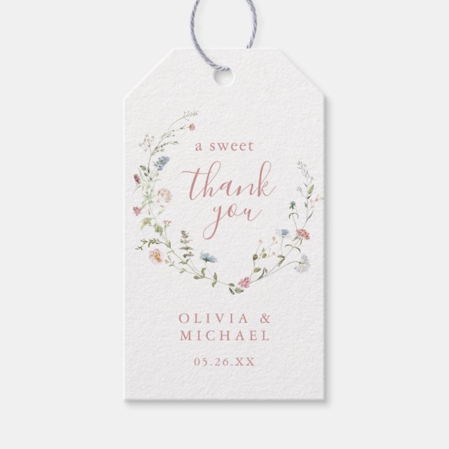 Dusty Pink Wildblume Rustic Boho vielen Dank Geschenkanhänger (Vorderseite)