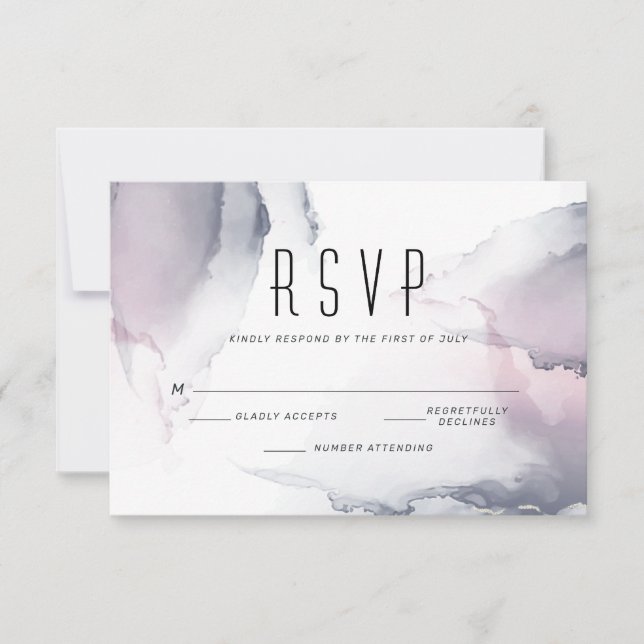 Dusty Plum Blush Pewter Fluid Alkohol Tinte RSVP Karte (Vorderseite)