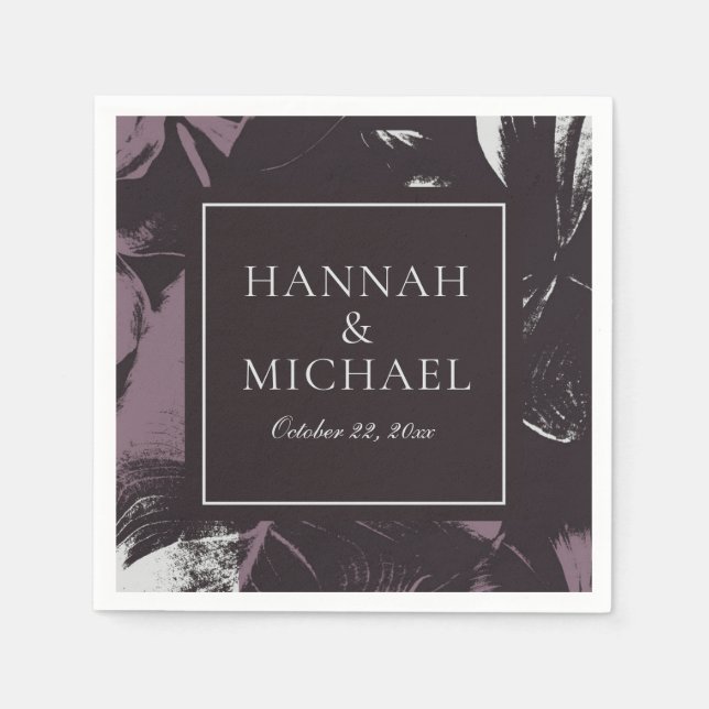 Dusty Plum Eggplant Abstrakte Blumenhochzeit Serviette (Vorderseite)