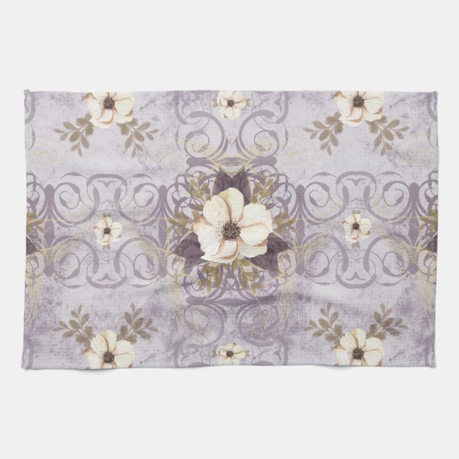 Dusty Plum Lila Floral Kitchtuch Geschirrtuch (Horizontal)