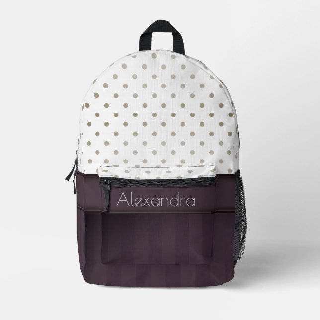 Dusty Plum und Tawny Polka Dot Design mit Namen Bedruckter Rucksack (Vorderseite)