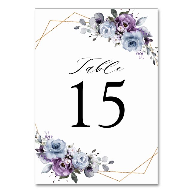 Dusty Purple Blooms Geometric Wedding  Tischnummer (Vorderseite)