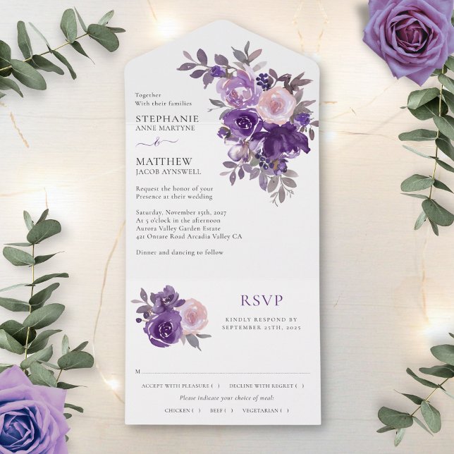 Dusty Purple Blush Floral Wedding All In One Einladung (Von Creator hochgeladen)