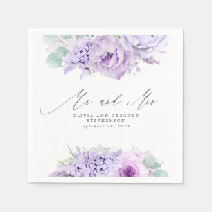 Dusty Purple Flowers Elegant Botanical Mr. and Mrs Serviette