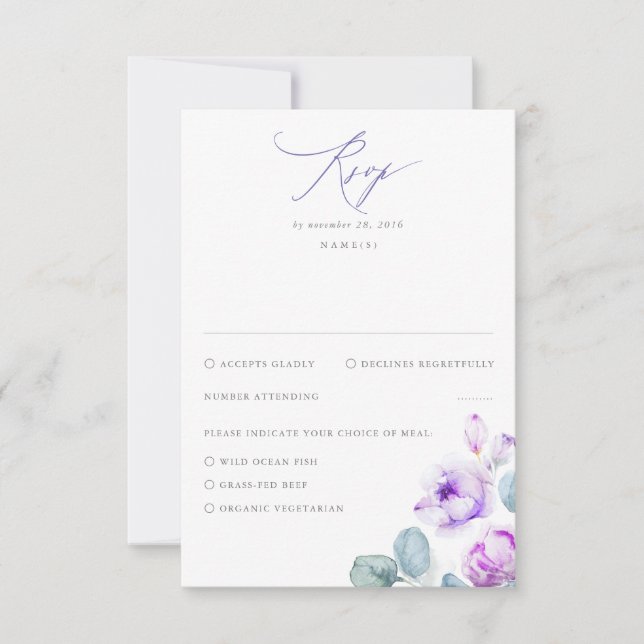 Dusty Purple Flowers Elegant Dreamy Wedding RSVP (Vorderseite)