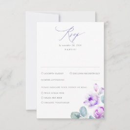 Dusty Purple Flowers Elegant Dreamy Wedding RSVP Karte