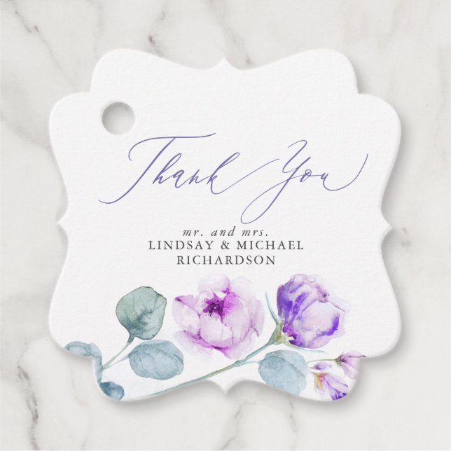 Dusty Purple Flowers Elegante Wedding Vielen Dank Geschenkanhänger (Vorderseite)