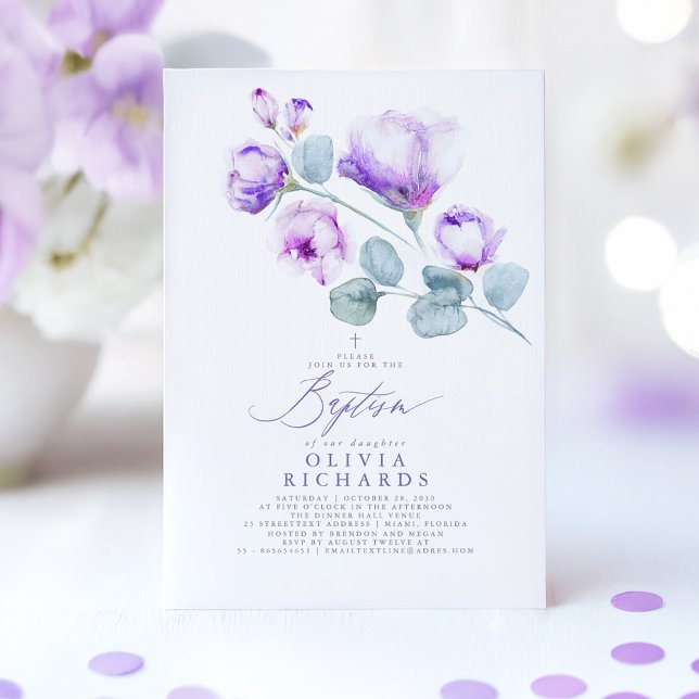 Dusty Purple Flowers Taufe Einladung (Purple Baptism Invitation)