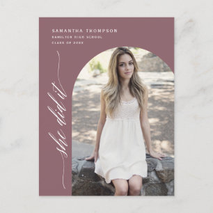 Dusty Purple She Did It Graduation Arch Photo Post Postkarte