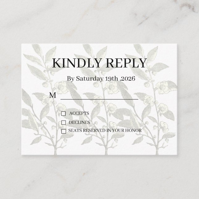 Dusty Purple Silver Gray Floral Rustic RSVP Card Begleitkarte (Vorderseite)