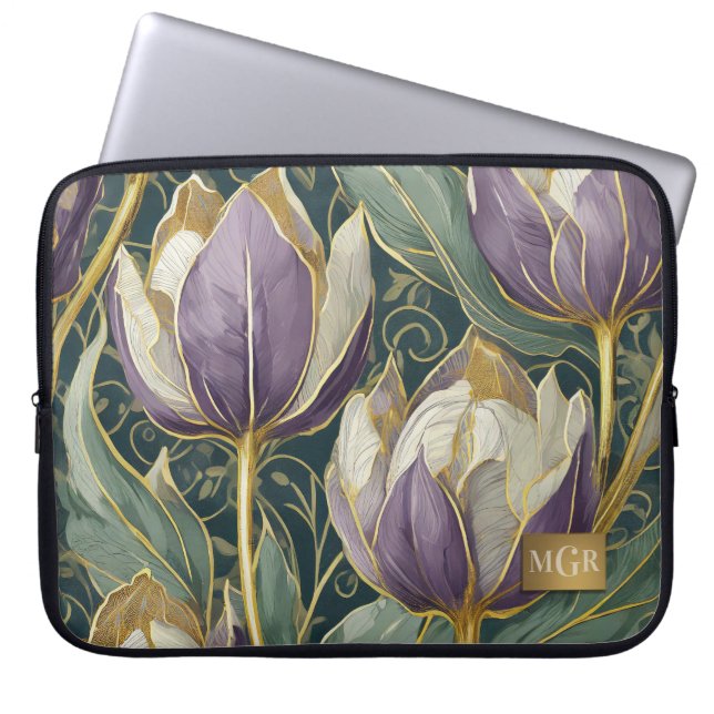 Dusty Purple Tulip Dream - Botanical Monogram Laptopschutzhülle (Vorderseite)